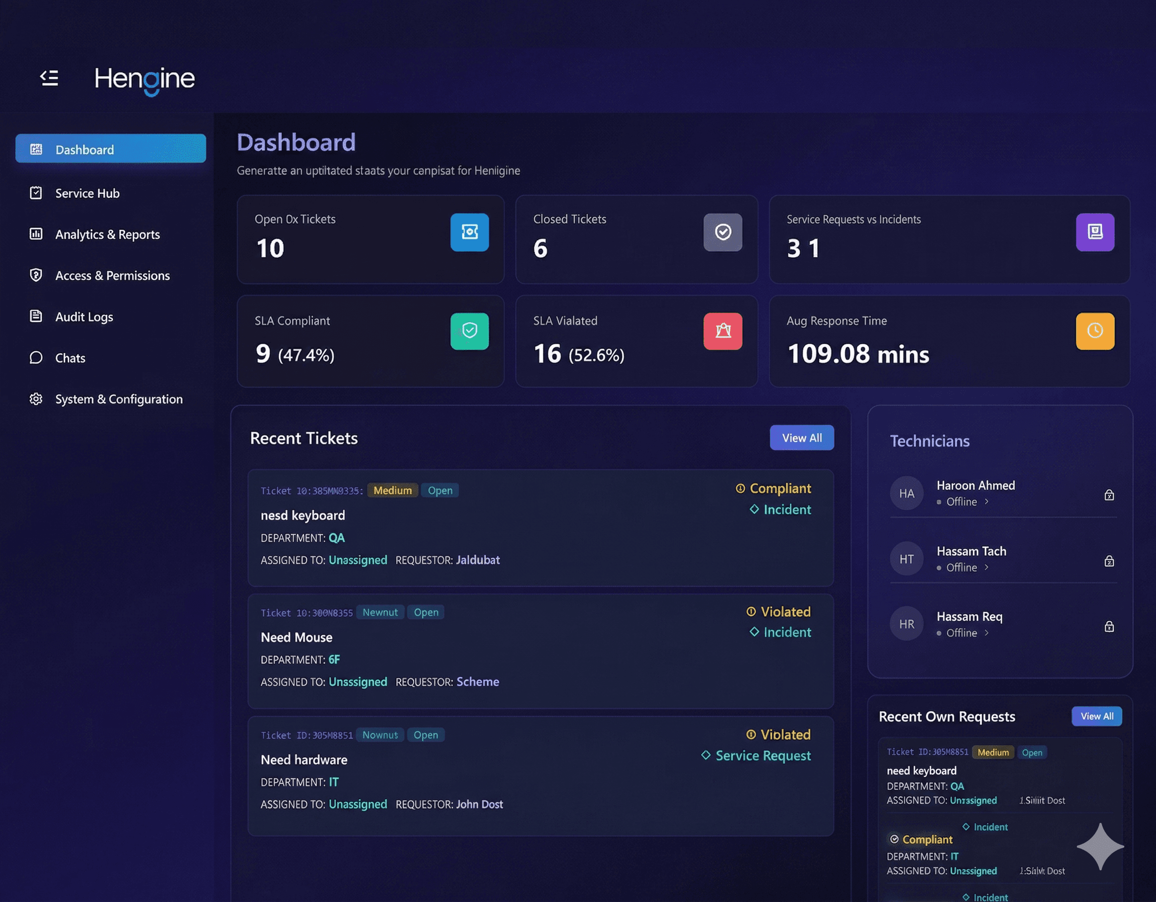 Hengine dashboard preview